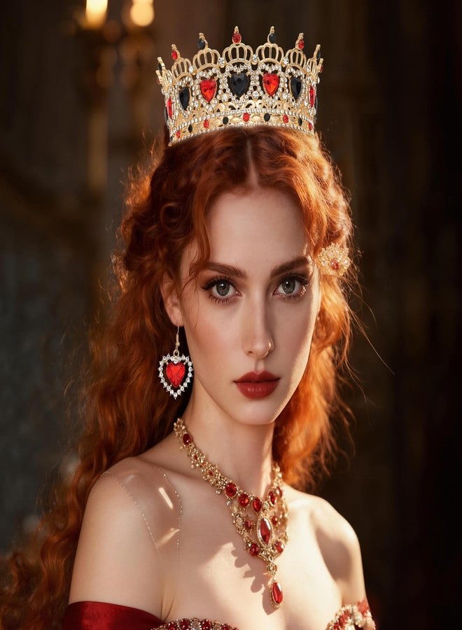 YOUlDIANZI تيجان زفاف مرصعة بأحجار الراين على شكل تاج ملكي للنساء، إكسسوارات شعر لحفلات الأزياء التنكرية، تاج عيد ميلاد أميرة، تاج زفاف مرصع بالكريستال (تاج ذهبي وأسود وأحمر) - Image 5